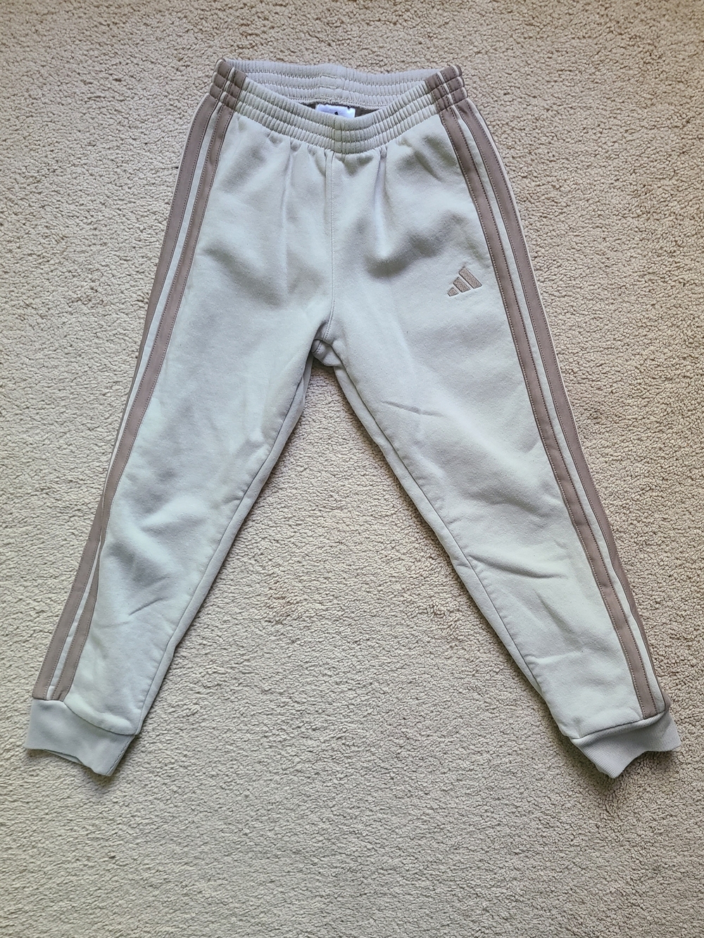 Adidas Kids Cream Joggers with Taupe Stripes